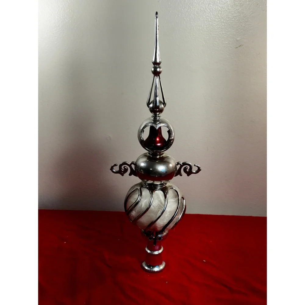 Vintage Bradford Carillon Spire Christmas Tree Topper 1960s Spun Glass Silver